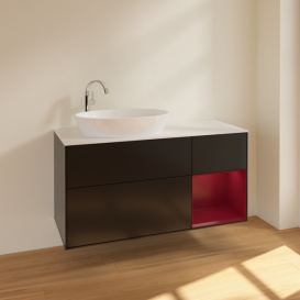 Тумба під раковину Villeroy & Boch Finion 120х50,1 см із підсвічуванням МДФ чорний матовий лак/скло біле матове F931HBPD