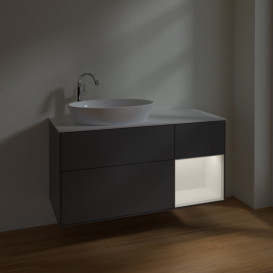 Тумба під раковину Villeroy & Boch Finion 120х50,1 см з підсвічуванням антрацит матовий лак/скло біле матове F931MTGK