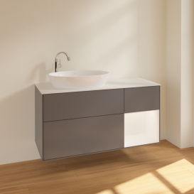 Тумба під раковину Villeroy & Boch Finion 120х50,1 см з підсвічуванням антрацит матовий лак/скло біле матове F931MTGK