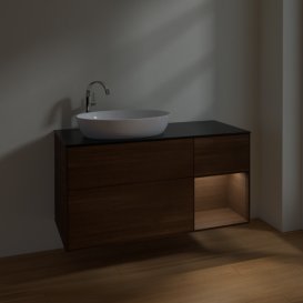 Тумба під раковину Villeroy & Boch Finion 120х50,1 см з підсвічуванням МДФ шпон волоського горіха/скло чорне матове F932GNGN