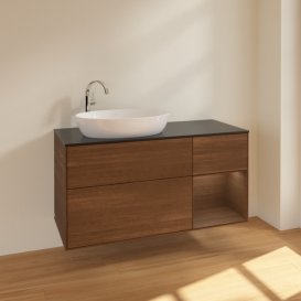 Тумба под раковину Villeroy & Boch Finion 120х50,1 см с подсветкой МДФ шпон грецкого ореха/стекло черное матовое F932GNGN