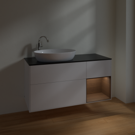 Тумба під раковину Villeroy & Boch Finion 120х50,1 см із підсвічуванням МДФ білий матовий лак/скло чорне матове F932GNMT