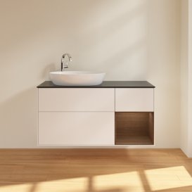 Тумба під раковину Villeroy & Boch Finion 120х50,1 см із підсвічуванням МДФ білий матовий лак/скло чорне матове F932GNMT