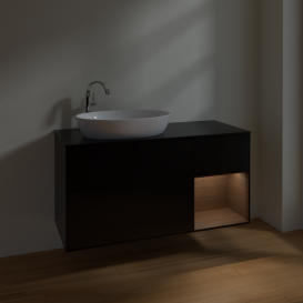 Тумба під раковину Villeroy & Boch Finion 120х50,1 см з підсвічуванням МДФ чорний матовий лак/скло чорне матове F932GNPD