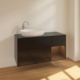 Тумба під раковину Villeroy & Boch Finion 120х50,1 см з підсвічуванням МДФ чорний матовий лак/скло чорне матове F932GNPD