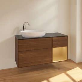 Тумба під раковину Villeroy & Boch Finion 120х50,1 см з підсвічуванням МДФ шпон волоського горіха/скло чорне матове F932HFGN