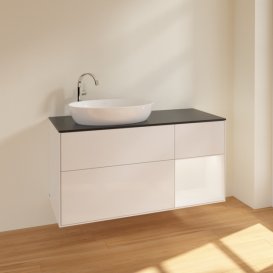 Тумба під раковину Villeroy & Boch Finion 120х50,1 см з підсвіткою МДФ білий глянцевий лак/скло чорне матове F932MTGF