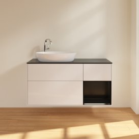 Тумба под раковину Villeroy & Boch Finion 120х50,1 см с подсветкой МДФ глянцевый белый лак/стекло черное матовое F932PDGF