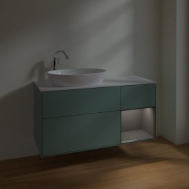 Тумба під раковину Villeroy & Boch Finion 120х50,1 см із підсвічуванням МДФ оливковий матовий лак/скло біле матове F931GKGM
