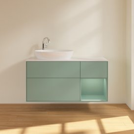 Тумба под раковину Villeroy & Boch Finion 120х50,1 см с подсветкой МДФ оливковый матовый лак/стекло белое матовое F931GMGM