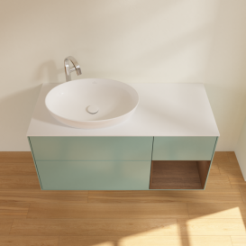 Тумба під раковину Villeroy & Boch Finion 120х50,1 см із підсвічуванням МДФ оливковий матовий лак/скло біле матове F931GNGM