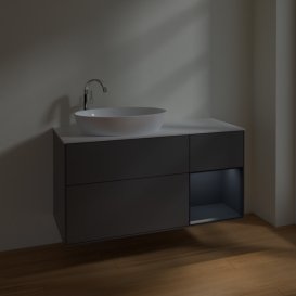Тумба під раковину Villeroy & Boch Finion 120х50,1 см з підсвічуванням антрацит матовий лак/скло біле матове F931HGGK