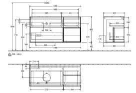 Тумба під раковину Villeroy & Boch Finion 120х50,1 см з підсвічуванням антрацит матовий лак/скло біле матове F931HGGK