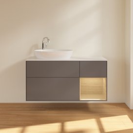 Тумба під раковину Villeroy & Boch Finion 120х50,1 см з підсвічуванням антрацит матовий лак/скло біле матове F931PCGK