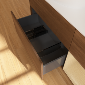 Тумба під раковину Villeroy & Boch Finion 120х50,1 см із підсвічуванням МДФ шпон волоського горіха/скло біле матове F931PCGN