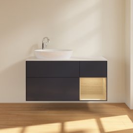 Тумба под раковину Villeroy & Boch Finion 120х50,1 см с подсветкой МДФ темно-синий матовый лак/стекло белое матовое F931PCHG