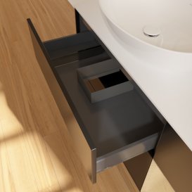 Тумба под раковину Villeroy & Boch Finion 120х50,1 см с подсветкой МДФ черный матовый лак/стекло белое матовое F931PCPD