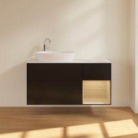 Тумба под раковину Villeroy & Boch Finion 120х50,1 см с подсветкой МДФ черный матовый лак/стекло белое матовое F931PCPD