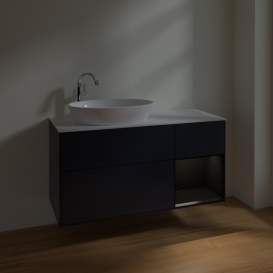 Тумба під раковину Villeroy & Boch Finion 120х50,1 см із підсвічуванням МДФ темно-синій матовий лак/скло біле матове F931PDHG