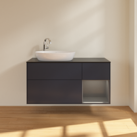Тумба під раковину Villeroy & Boch Finion 120х50,1 см із підсвічуванням МДФ темно-синій матовий лак/скло чорне матове F932GKHG