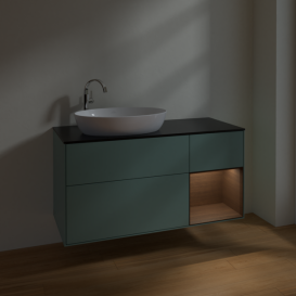 Тумба під раковину Villeroy & Boch Finion 120х50,1 см із підсвічуванням МДФ оливковий матовий лак/скло чорне матове F932GNGM