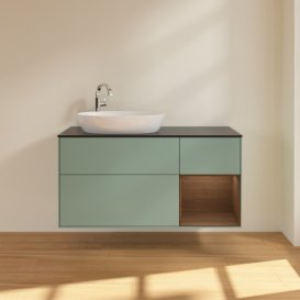 Тумба під раковину Villeroy & Boch Finion 120х50,1 см із підсвічуванням МДФ оливковий матовий лак/скло чорне матове F932GNGM