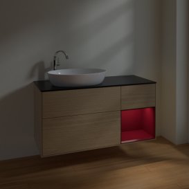 Тумба під раковину Villeroy & Boch Finion 120х50,1 см з підсвічуванням МДФ шпон дуба/скло чорне матове F932HBPC