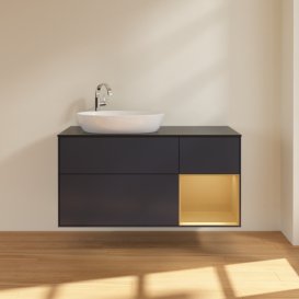 Тумба під раковину Villeroy & Boch Finion 120х50,1 см із підсвічуванням МДФ темно-синій матовий лак/скло чорне матове F932HFHG