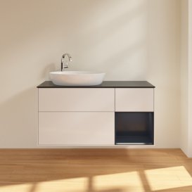 Тумба под раковину Villeroy & Boch Finion 120х50,1 см с подсветкой МДФ глянцевый белый лак/стекло черное матовое F932HGGF