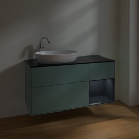 Тумба під раковину Villeroy & Boch Finion 120х50,1 см із підсвічуванням МДФ оливковий матовий лак/скло чорне матове F932HGGM
