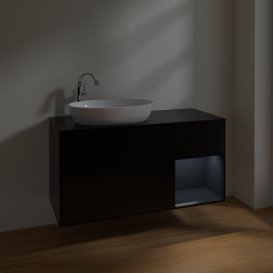 Тумба под раковину Villeroy & Boch Finion 120х50,1 см с подсветкой МДФ черный матовый лак/стекло черное матовое F932HGPD