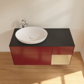 Тумба под раковину Villeroy & Boch Finion 120х50,1 см с подсветкой МДФ пион матовый лак/стекло черное матовое F932PCHB