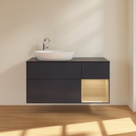 Тумба под раковину Villeroy & Boch Finion 120х50,1 см с подсветкой МДФ темно-синий матовый лак/стекло черное матовое F932PCHG