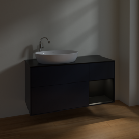 Тумба под раковину Villeroy & Boch Finion 120х50,1 см с подсветкой МДФ темно-синий матовый лак/стекло черное матовое F932PDHG