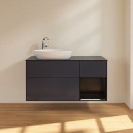 Тумба под раковину Villeroy & Boch Finion 120х50,1 см с подсветкой МДФ темно-синий матовый лак/стекло черное матовое F932PDHG