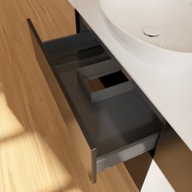 Тумба под раковину Villeroy & Boch Finion 120х50,1 см с подсветкой МДФ черный матовый лак/стекло белое матовое G931GFPD