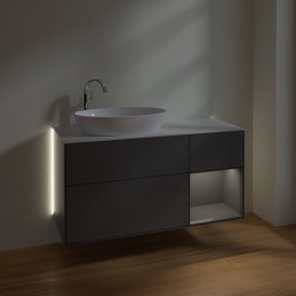 Тумба під раковину Villeroy & Boch Finion 120х50,1 см з підсвічуванням антрацит матовий лак/скло біле матове G931GKGK