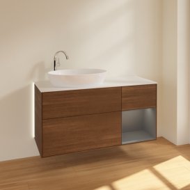 Тумба під раковину Villeroy & Boch Finion 120х50,1 см із підсвічуванням МДФ шпон волоського горіха/скло біле матове G931GKGN