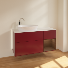 Тумба под раковину Villeroy & Boch Finion 120х50,1 см с подсветкой МДФ пион матовый лак/стекло белое матовое G931GNHB