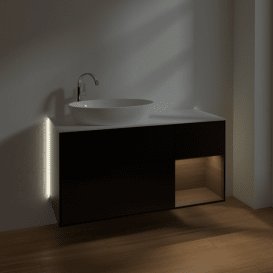 Тумба під раковину Villeroy & Boch Finion 120х50,1 см із підсвічуванням МДФ чорний матовий лак/скло біле матове G931GNPD