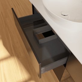 Тумба під раковину Villeroy & Boch Finion 120х50,1 см із підсвічуванням МДФ чорний матовий лак/скло біле матове G931GNPD