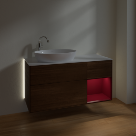 Тумба под раковину Villeroy & Boch Finion 120х50,1 см с подсветкой МДФ шпон грецкого ореха/стекло белое матовое G931HBGN