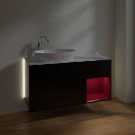 Тумба под раковину Villeroy & Boch Finion 120х50,1 см с подсветкой МДФ черный матовый лак/стекло белое матовое G931HBPD