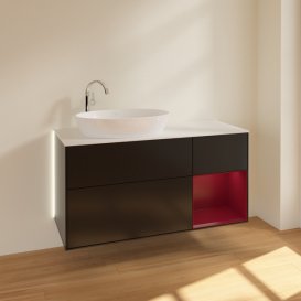 Тумба под раковину Villeroy & Boch Finion 120х50,1 см с подсветкой МДФ черный матовый лак/стекло белое матовое G931HBPD