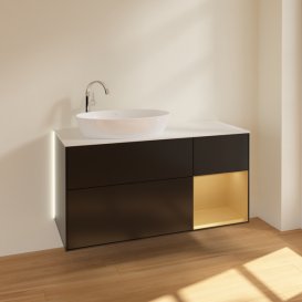 Тумба під раковину Villeroy & Boch Finion 120х50,1 см із підсвічуванням МДФ чорний матовий лак/скло біле матове G931HFPD