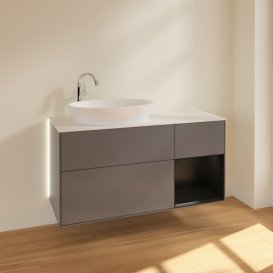 Тумба під раковину Villeroy & Boch Finion 120х50,1 см з підсвічуванням антрацит матовий лак/скло біле матове G931PDGK