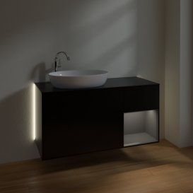Тумба під раковину Villeroy & Boch Finion 120х50,1 см з підсвічуванням МДФ чорний матовий лак/скло чорне матове G932GKPD