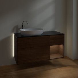 Тумба под раковину Villeroy & Boch Finion 120х50,1 см с подсветкой МДФ шпон грецкого ореха/стекло черное матовое G932GNGN