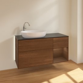 Тумба под раковину Villeroy & Boch Finion 120х50,1 см с подсветкой МДФ шпон грецкого ореха/стекло черное матовое G932GNGN