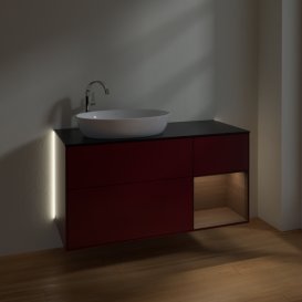 Тумба под раковину Villeroy & Boch Finion 120х50,1 см с подсветкой МДФ пион матовый лак/стекло черное матовое G932GNHB